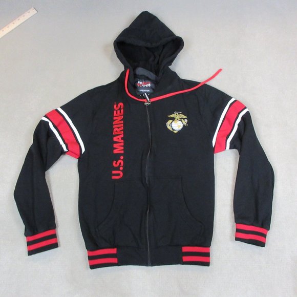 VINTAGE Marines Hoodie Mens Medium Black USMC US Honor Sweatshirt Made In USA * - Picture 4 of 13